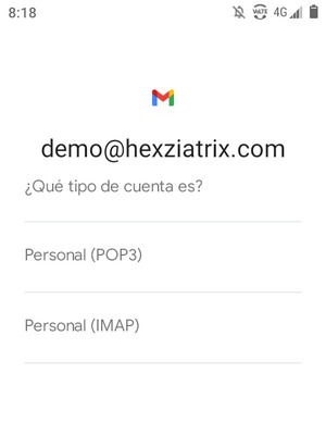Seleccione Personal (POP3) o Personal (IMAP)