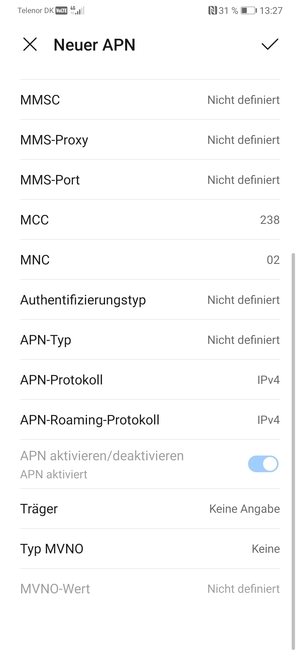 Scrollen Sie nach unten und geben Sie Internetinformationen ein