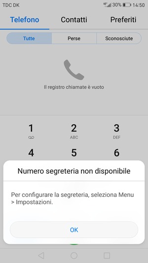 Se la segreteria telefonica non è configurata, seleziona OK