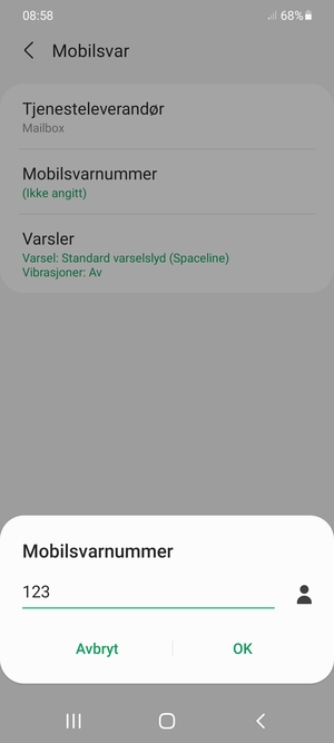 Skriv inn Mobilsvarnummer og velg OK
