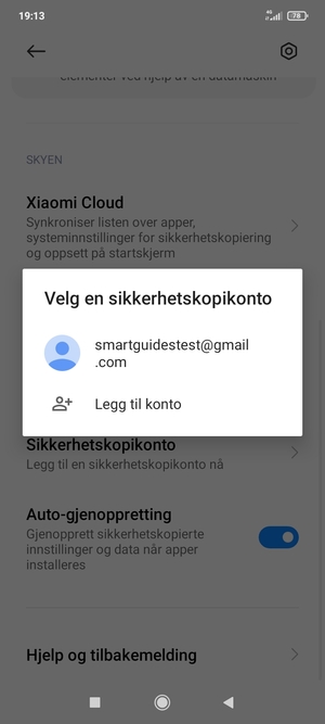 Velg sikkerhetskopi-kontoen din