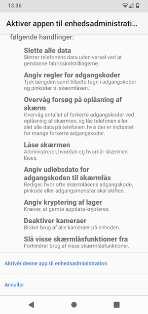 Scroll til og vælg Aktivér denne app til enhedsadministration