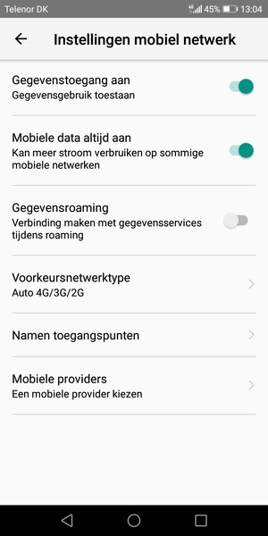 Om van netwerk te wisselen in geval van netwerk problemen, selecteer Mobiele providers