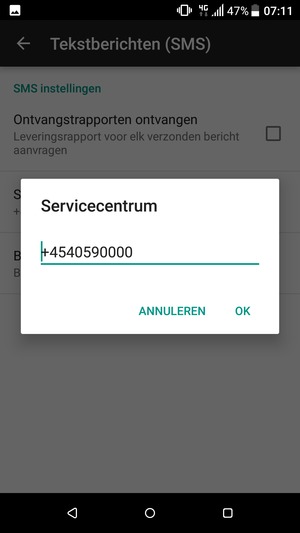 Voer het Servicecentrum nummer in en selecteer OK