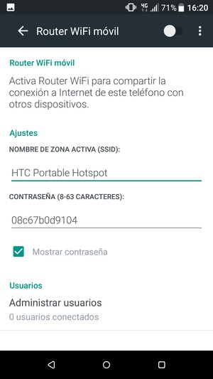 Introduzca una contraseña de al menos 8 caracteres y active Router WiFi móvil