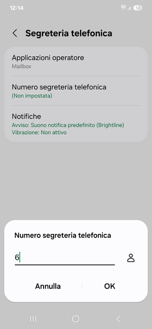 Inserisci Numero segreteria telefonica e seleziona OK