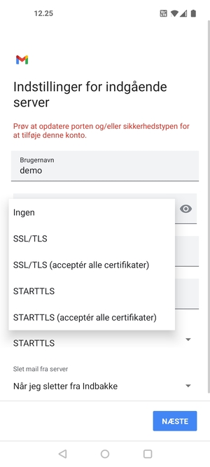 Vælg Ingen og NÆSTE