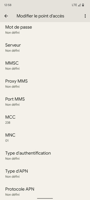 Faites défiler vers le bas et saisissez les informations MMS