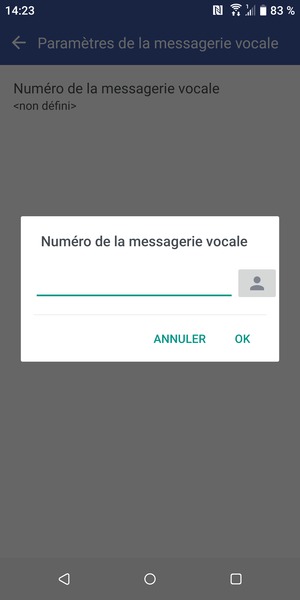 Saisissez le Numéro de la messagerie vocale et sélectionnez OK