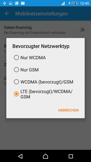 Wählen Sie LTE (bevorzugt)/3G/GSM, um 4G zu aktivieren