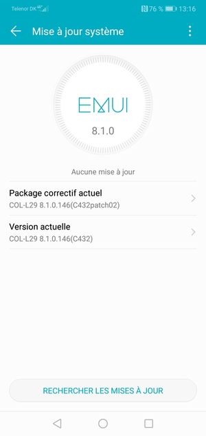 Si votre téléphone est à jour, vous verrez l'écran suivant