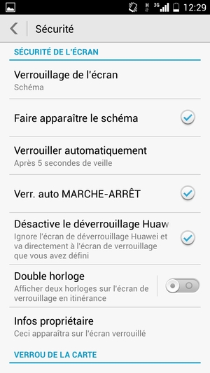 Pour activer votre écran de verrouillage, allez dans le menu Sécurité et sélectionnez Verrouillage de l'écran