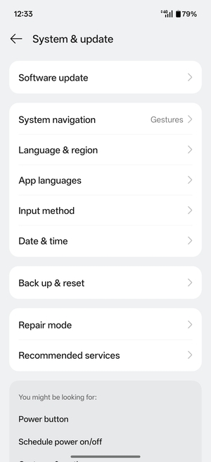 Scroll to and select Back up & reset