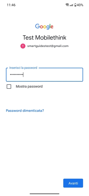 Inserisci la tua password e seleziona Avanti