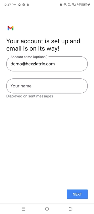Give your account a name and enter your name. Select NEXT