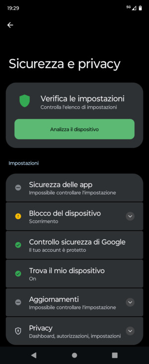 Per attivare il blocco dello schermo, vai al menu Sicurezza e privacy e seleziona Blocco del dispositivo