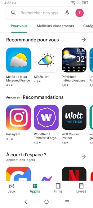 Sélectionnez la barre de Recherche