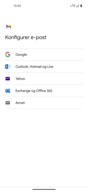 Velg Exchange og Office 365