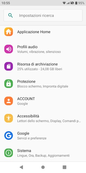 Scorri e seleziona ACCOUNT