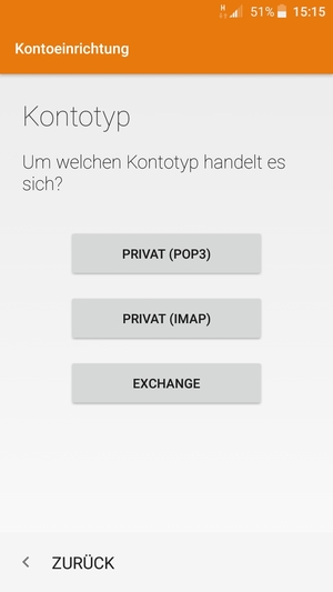 Wählen Sie PRIVAT (POP3) oder PRIVAT (IMAP)