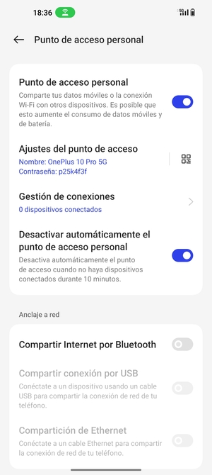El teléfono ha sido configurado para su uso como módem