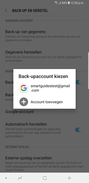 Selecteer uw back-up-account