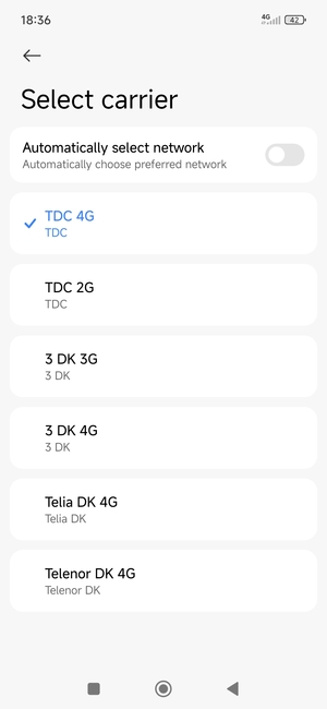 Select a network operator from the list