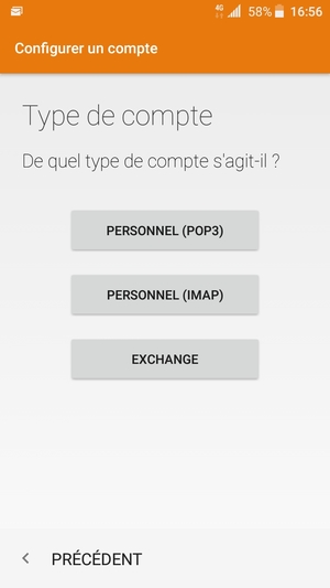 Sélectionnez PERSONNEL (POP3) ou PERSONNEL (IMAP)