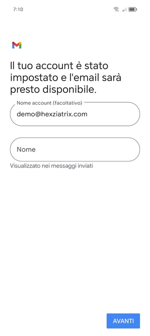 Scegli un nome per il tuo account e inserisci il tuo nome. Seleziona AVANTI