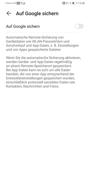 Schalten Sie Auf Google sichern ein