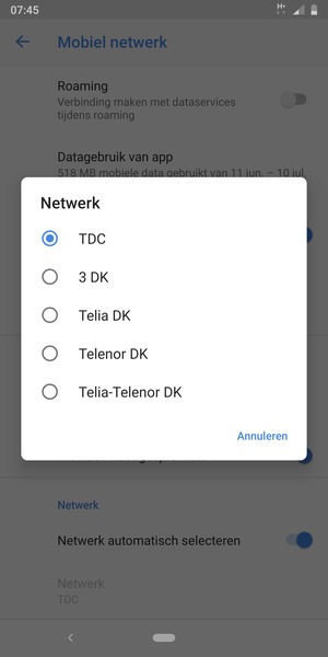 Selecteer een netwerkoperator uit de lijst