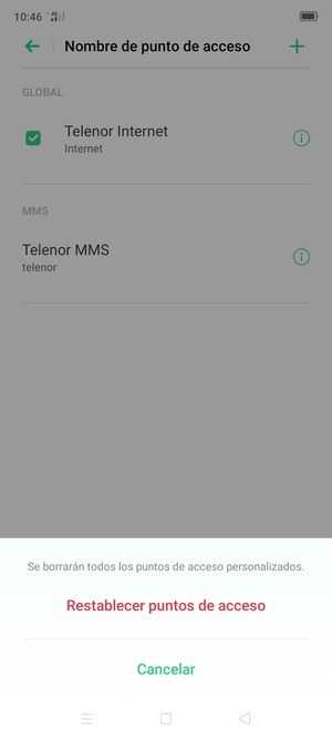 Seleccione Restablecer puntos de acceso