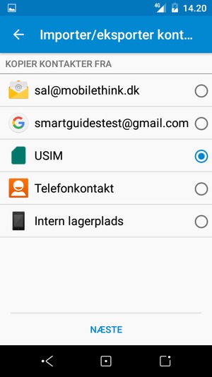 Vælg sim-kortet og vælg NÆSTE