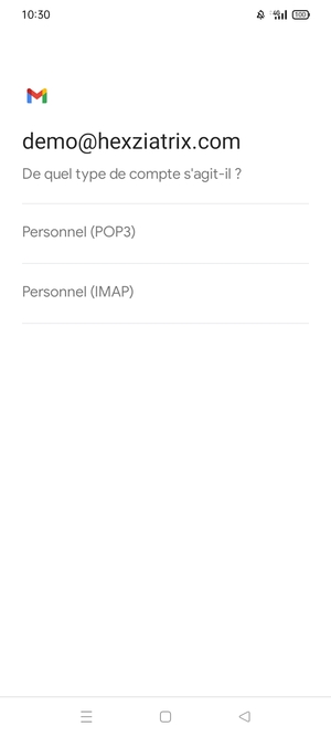 Sélectionnez Personnel (POP3) ou Personnel (IMAP)