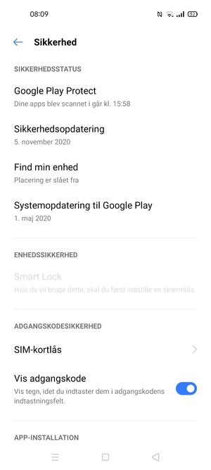 Scroll til og vælg SIM-kortlås