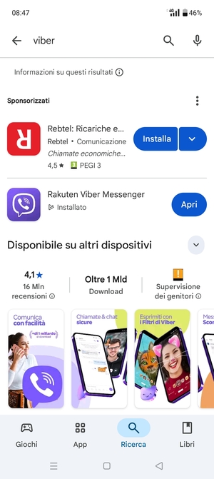 Seleziona l'applicazione