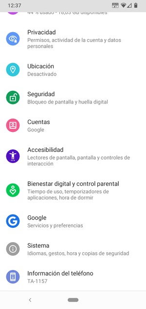 Desplácese y seleccione Seguridad