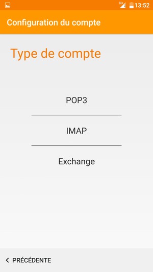 Sélectionnez POP3 ou IMAP