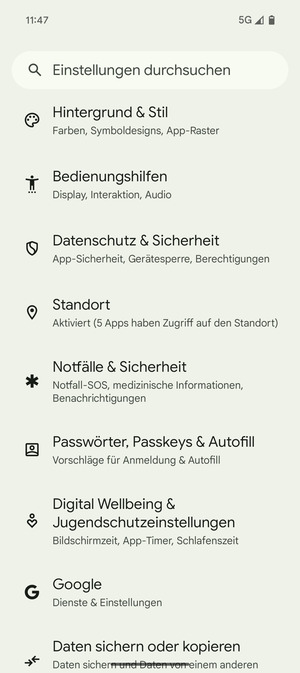 Scrollen Sie und wählen Sie Datenschutz & Sicherheit