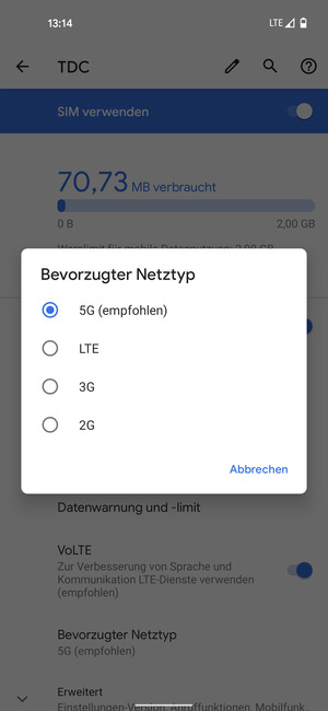 Wählen Sie die gewünschte Option