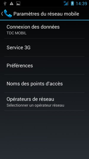 Sélectionnez Service 3G