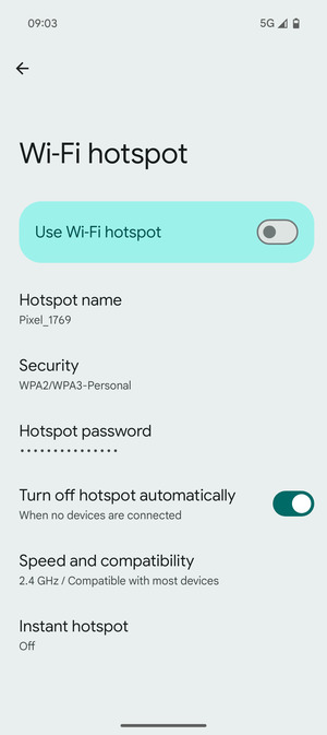 Select Hotspot password