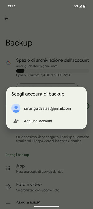 Seleziona il tuo account di backup
