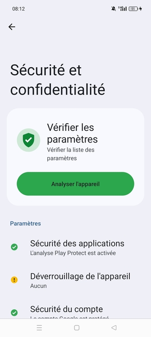 Pour activer votre écran de verrouillage, allez dans le menu Sécurité et confidentialité et sélectionnez Déverrouillage de l'appareil