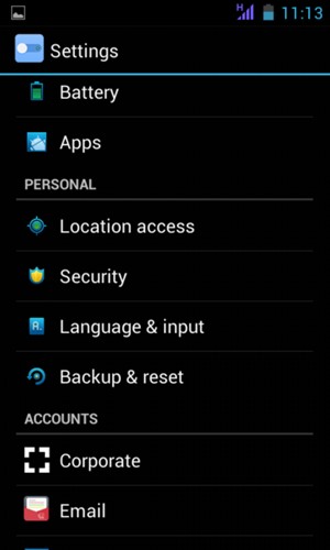 Scroll to and select Security