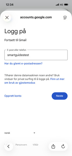 Skriv inn e-postadresse og velg Neste