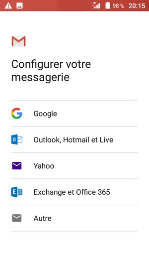 Sélectionnez Outlook, Hotmail et Live