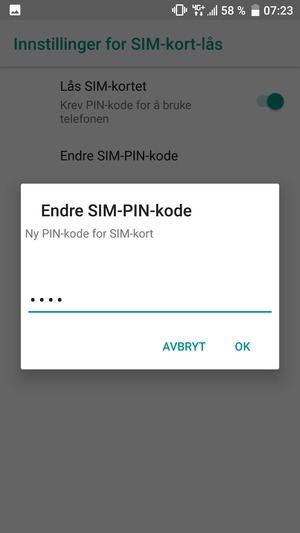 Skriv inn Ny PIN-kode for SIM-kort og velg OK