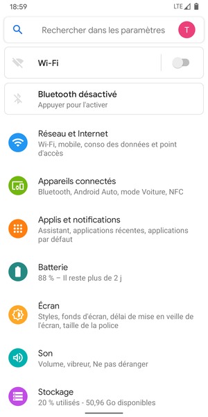 Sélectionnez Réseau et Internet