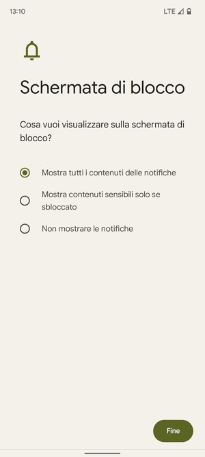 Seleziona la tua opzione preferita e poi Fine